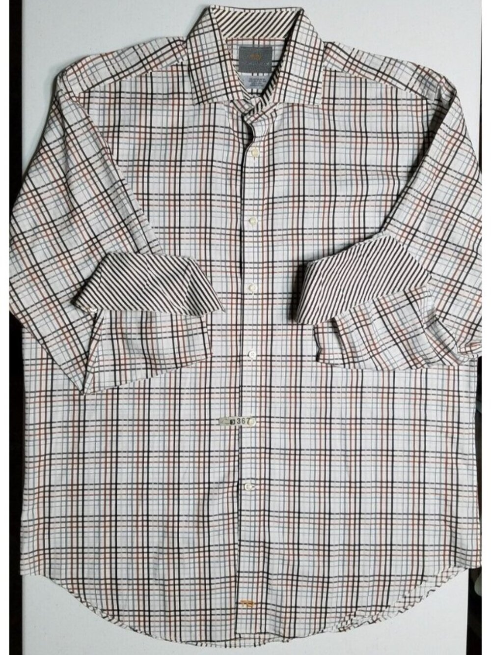 Thomas Dean Long Sleeve Button Up Flip Cuff Business Casual Preppy Shirt Men's L